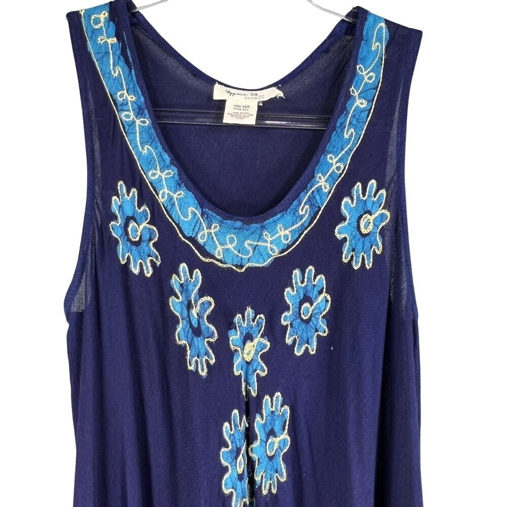 Gypsie Blu Boho Womens OSFM Blue Gauze Tank Tunic Dress Floral Handkerchief Hem - Picture 7 of 13